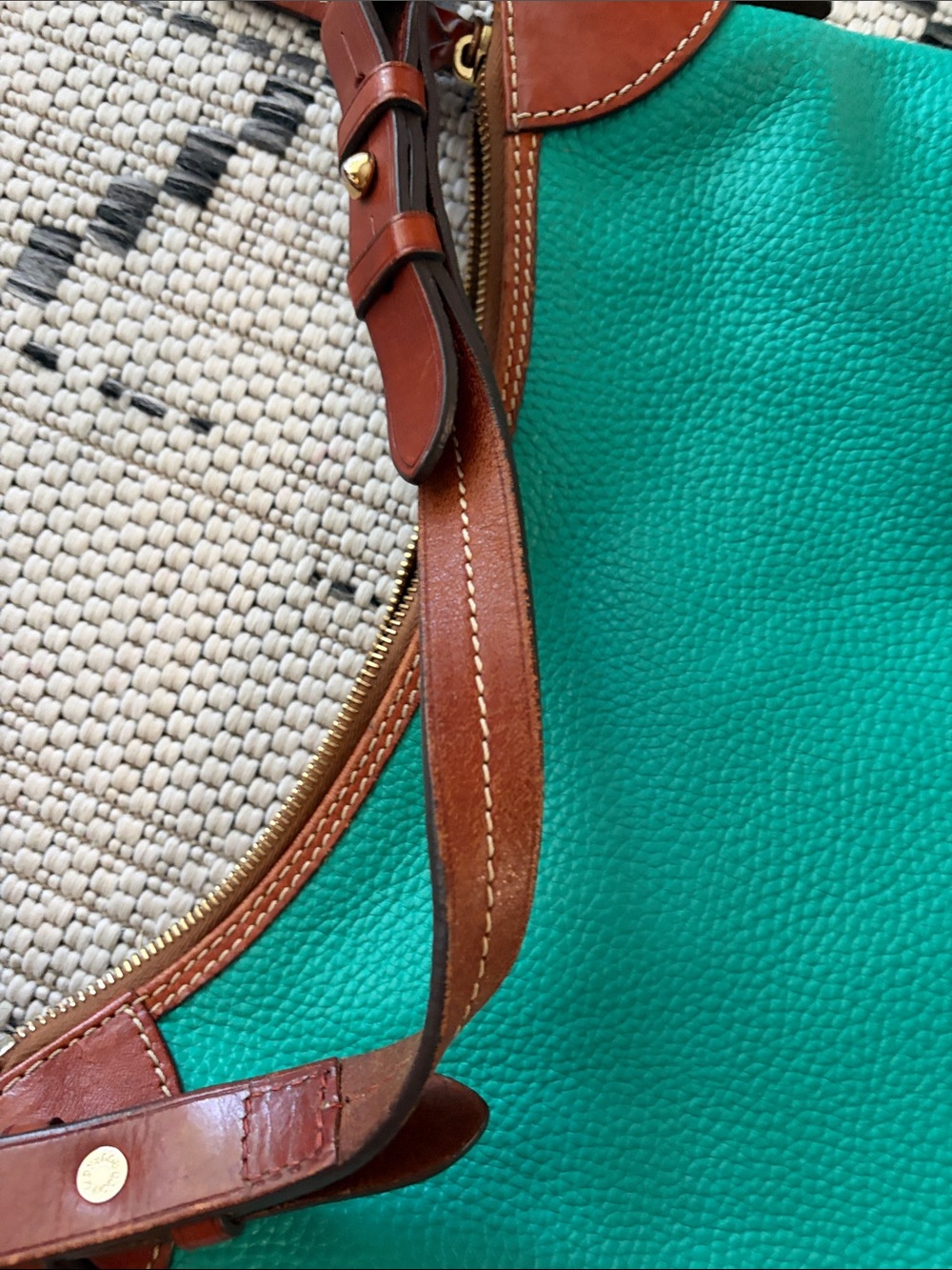 Dooney & Bourke Turquoise Pebbled Leather Shoulder Bag with Brown Trim - Picture 5 of 6